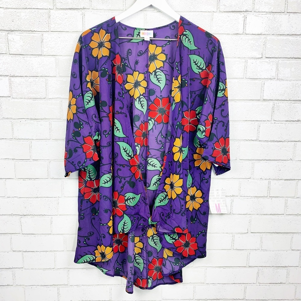 Lularoe Lindsay Boho Kimono Purple Floral Sz M